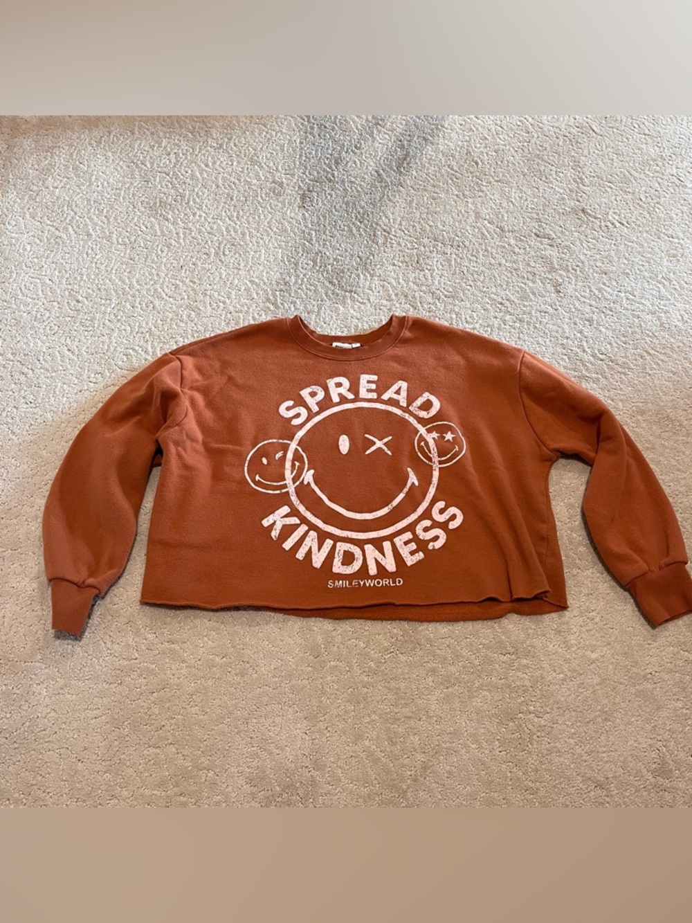 SMILEYWORLD “Spread Kindness” Burnt Orange Cropped Sweatshirt Size Large